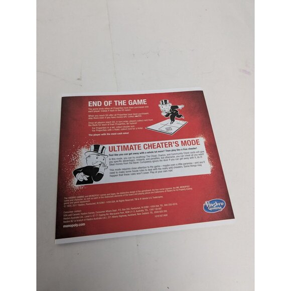 2017 Monopoly Cheater's Edition Game Replacement Board Instructions - Picture 3 of 7